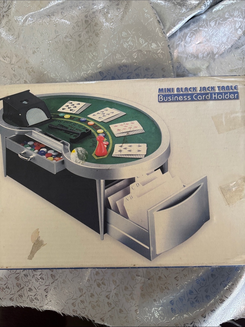 Mini Blackjack Table Business Card Holder - Black & Green